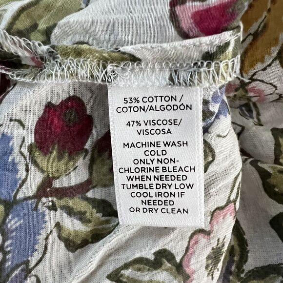 Loft Blouse Womens Small Petite White Multi Floral Cottagecore Boho Bohemain - Picture 8 of 8